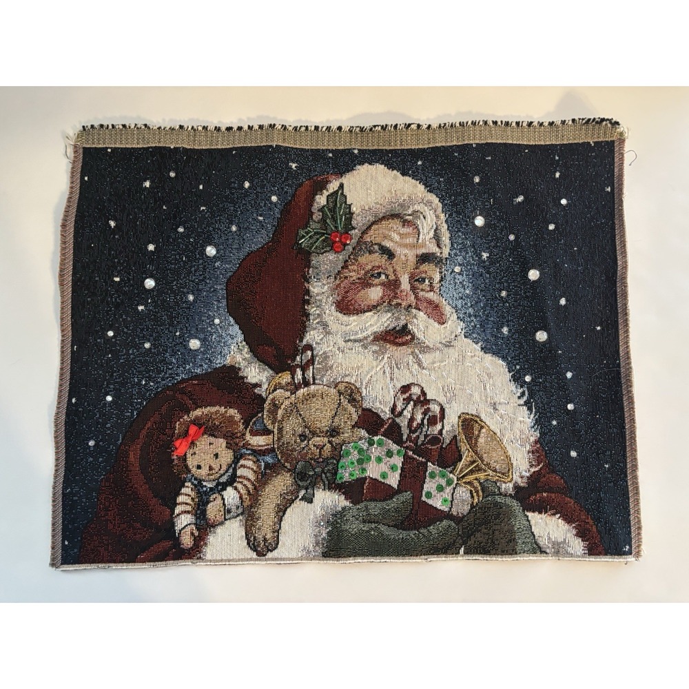 Christmas Tapestry Pillow Top Front Cover Only Santa Teddy Bear Doll Classic